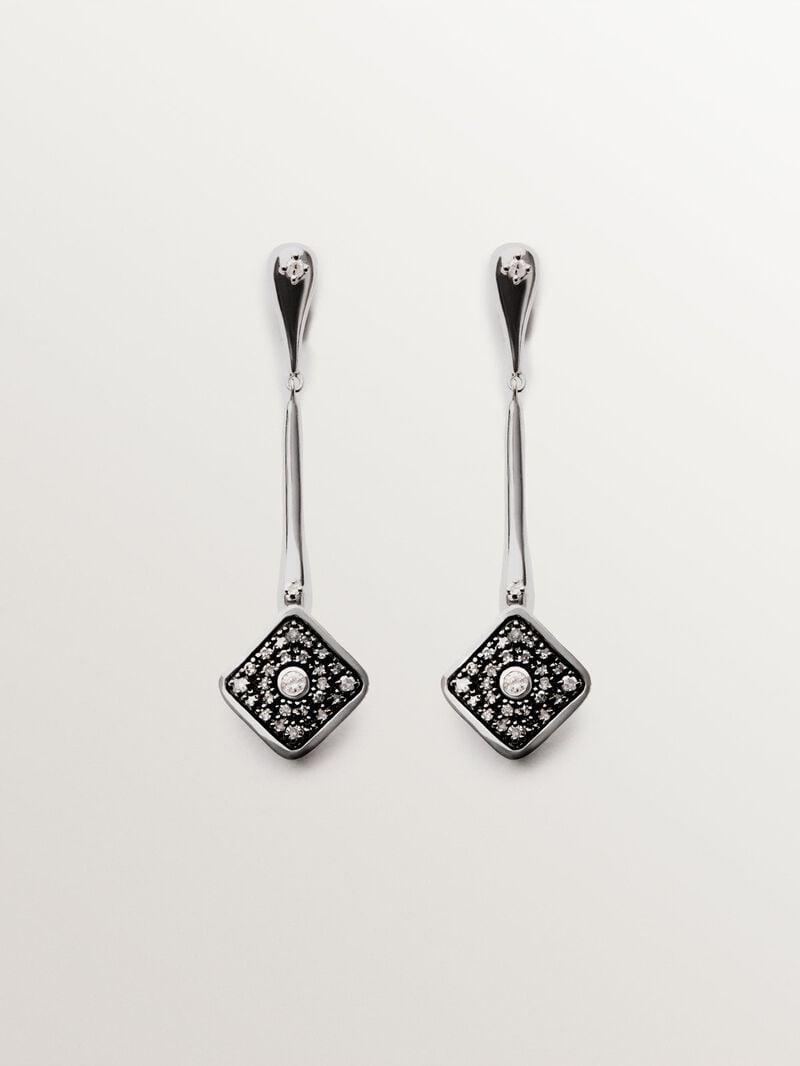 Long 9K white gold rhombus-shaped earrings with diamonds image number 0