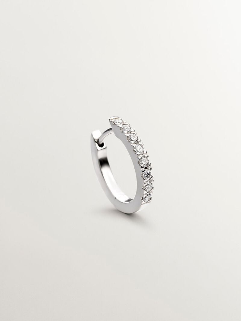 18K white gold small hoop single earring with diamonds. image number 4