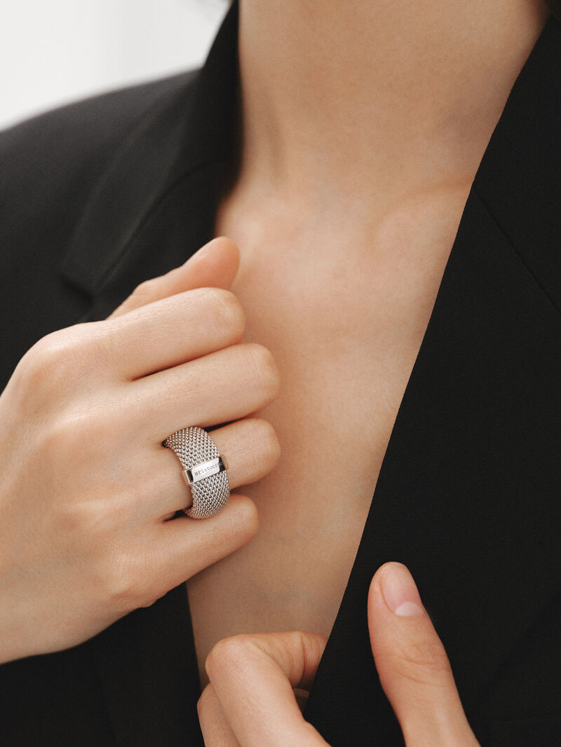Rigid 925 silver ring with mesh image number 1