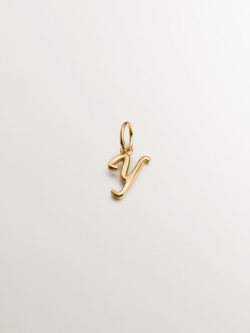 925 Silver charm bathed in 18K yellow gold with initial Y image number 0