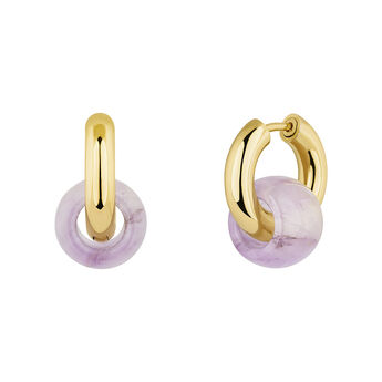 Gold plated silver amethyst earrings , J04752-02-AM,hi-res