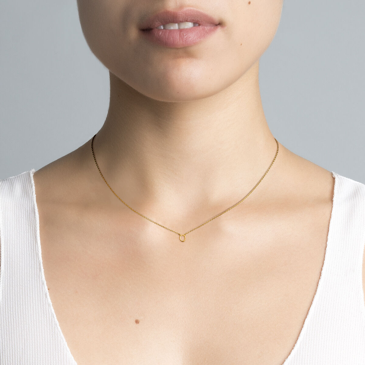 Gold Initial O necklace , J04382-02-O, hi-res