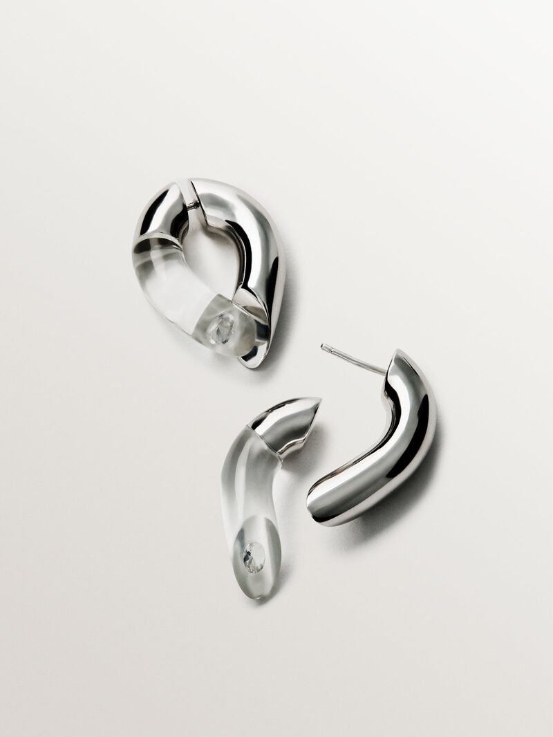 925 silver hoop earrings with zircons suspended in resin image number 2