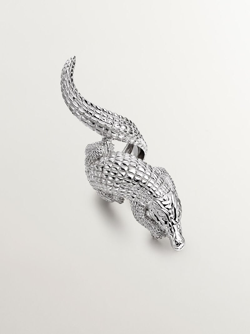 Large 925 silver ring shaped like crocodile image number 0