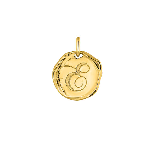 Charm medalla inicial E artesanal plata recubierta oro, J04641-02-E,hi-res
