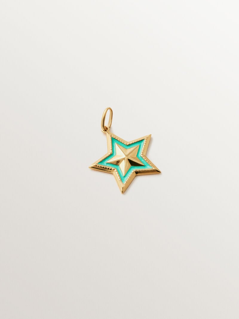 925 sterling silver charm plated with 18K yellow gold and turquoise enamel in the shape of a star image number 0