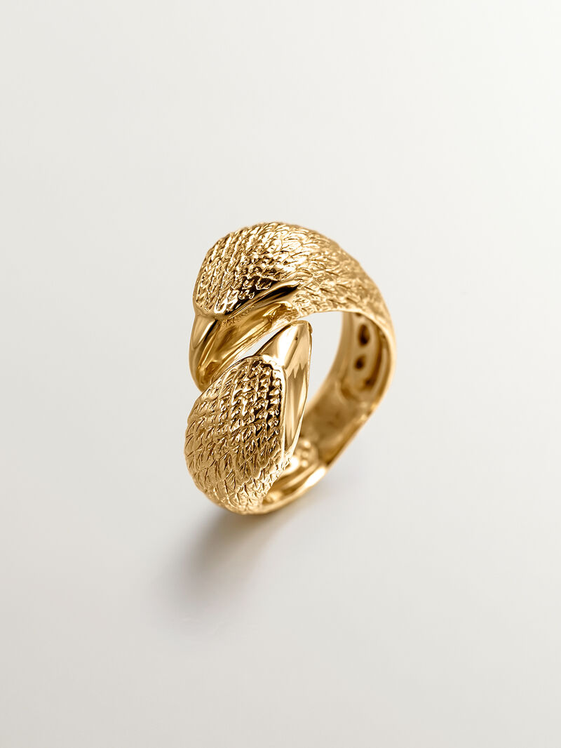 Wide 'You and Me' ring made from 925 silver, plated in 18K yellow gold with eagle heads. image number 0