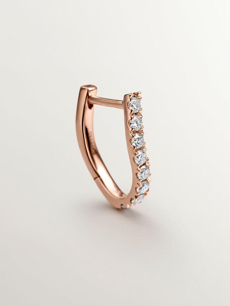 Single earring golden rose hoop made of 18K with diamonds and a wavy shape. image number 4
