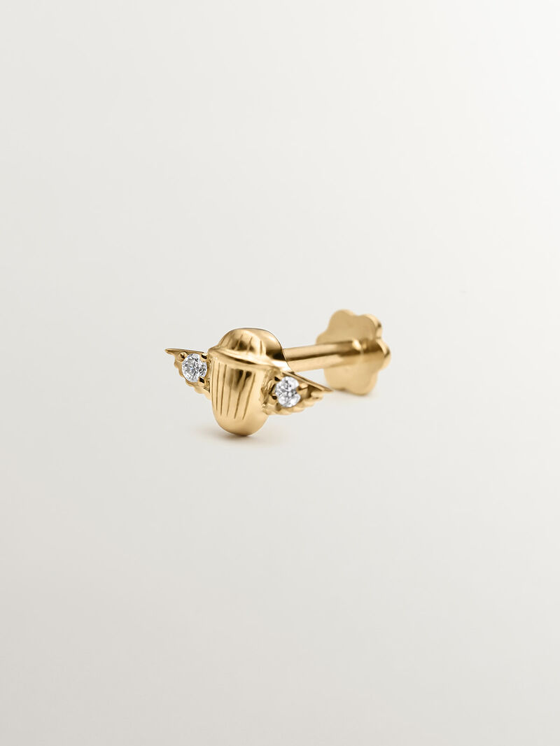 18K yellow gold piercing with diamonds in the shape of a beetle. image number 2