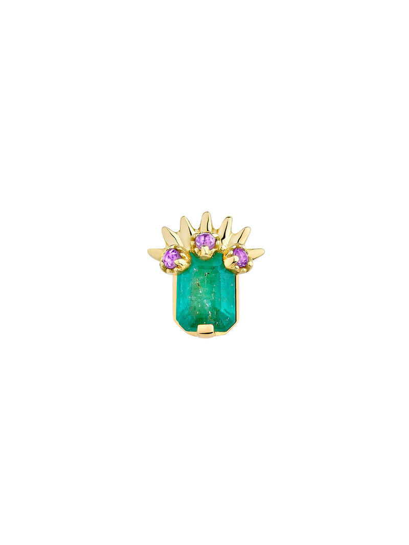 18kt gold piercing with central emerald and amethysts image number 0