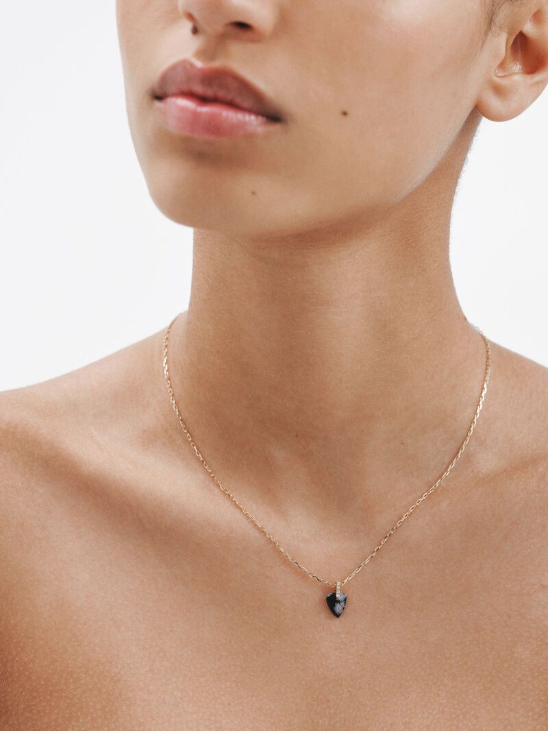 9K yellow gold necklace with teardrop-cut black obsidian and 0.03 ct brilliant-cut diamonds image number 1