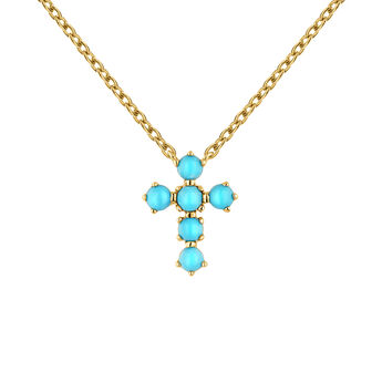 9kt gold turquoise cross necklace , J04709-02-TQ, mainproduct