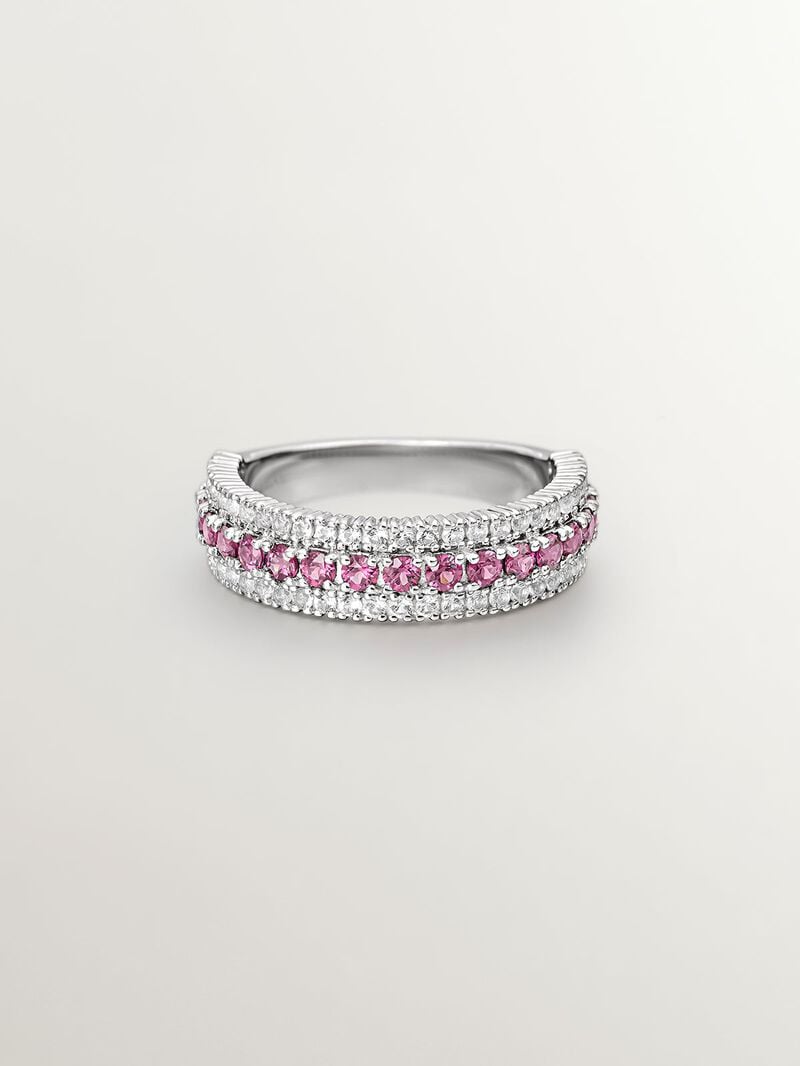 925 Silver ring with pink rhodolite and white topaz image number 2