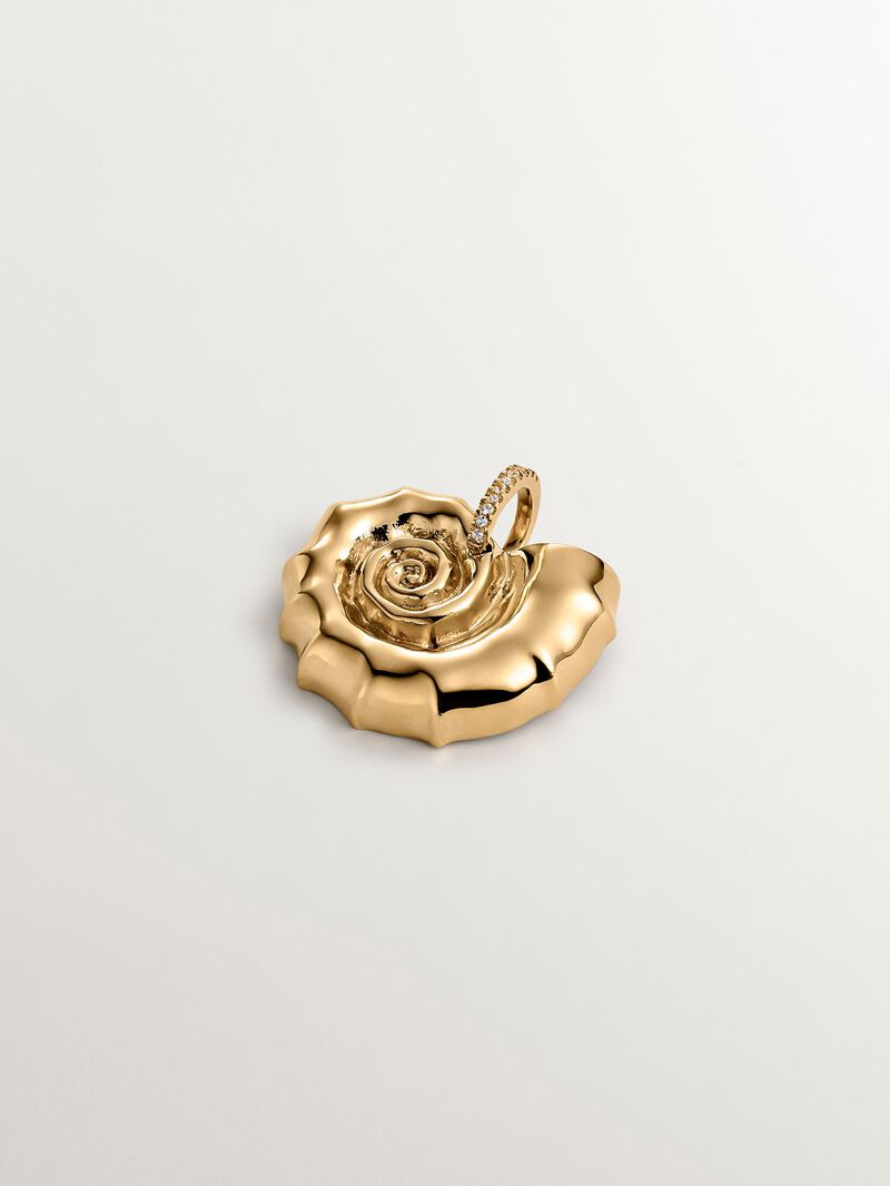 925 silver charm plated in 18K yellow gold with blue enameling and white topazes shaped like a shell. image number 2