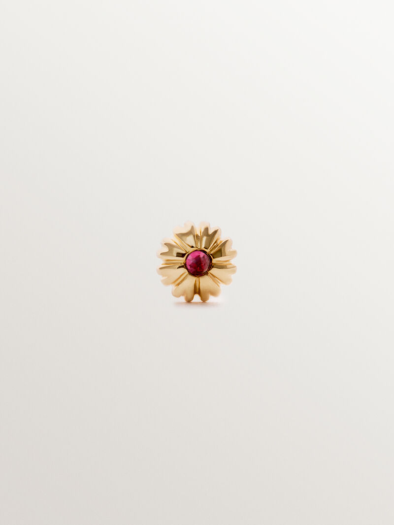 Individual piercing in 18K yellow gold with central brilliant-cut pink rhodolite. image number 0
