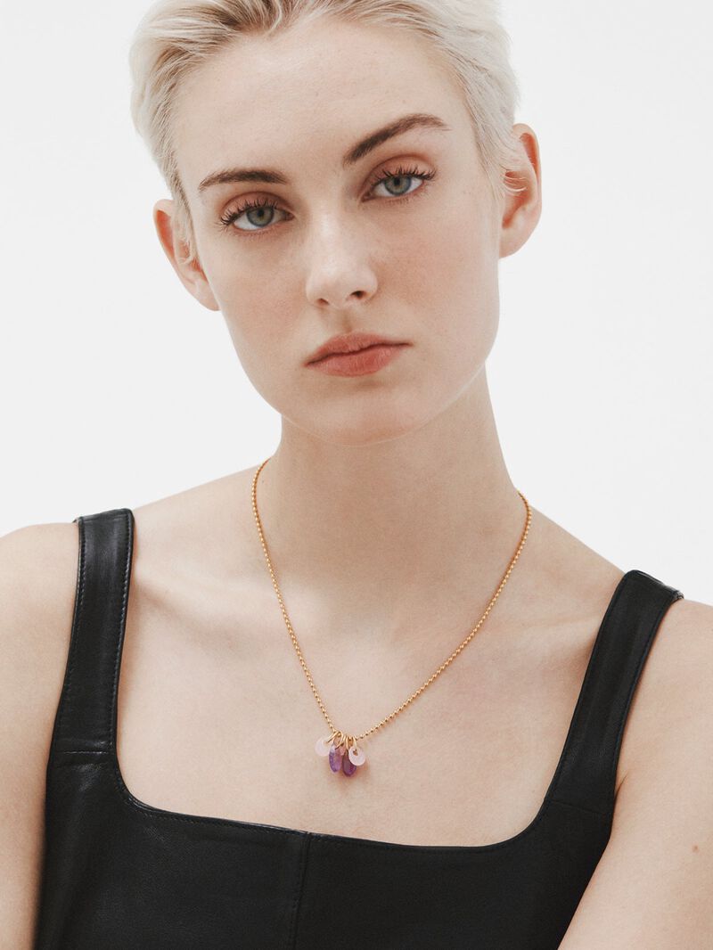 925 silver necklace bathed in 18k yellow gold with purple amethyst and pink agate image number 3