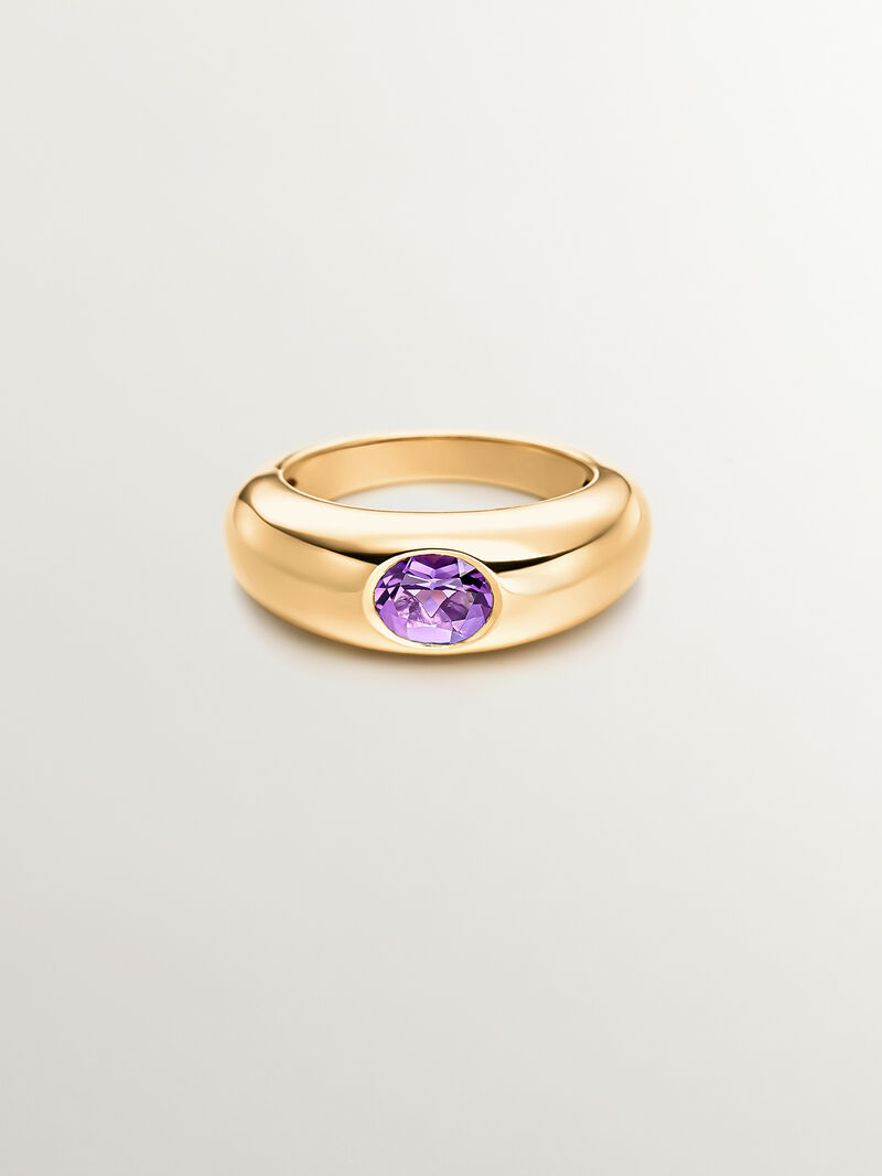 18K yellow gold plated 925 silver ring with purple amethyst image number 2