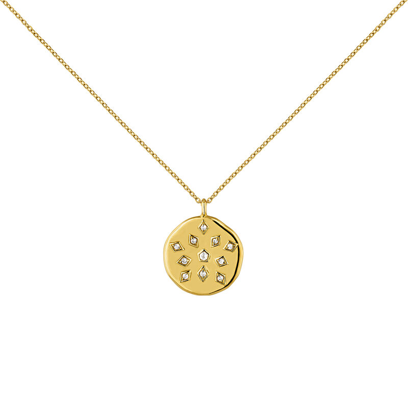 Gold plated topaz medal necklace, J04266-02-WT, hi-res