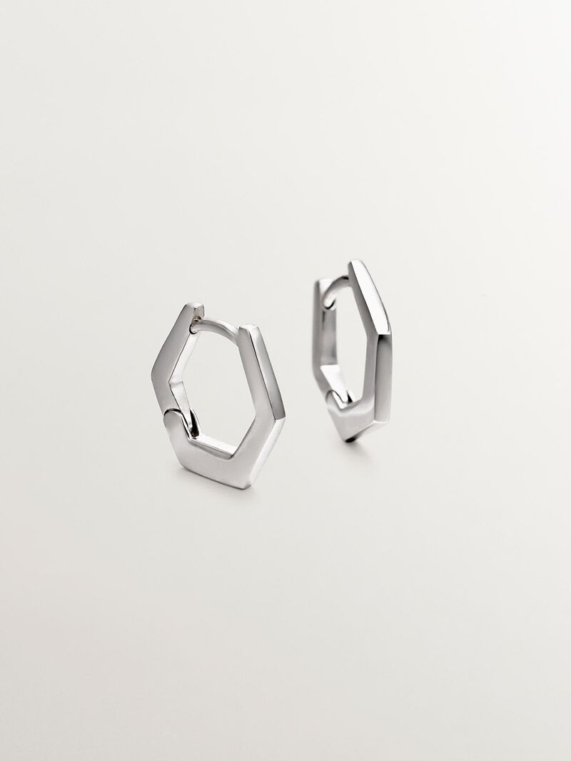 Pendientes de aro hexagonal de plata 925 image number 2
