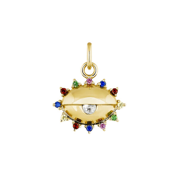 Gold-plated silver eye charm stones, J04407-02-WT-MULTI,hi-res