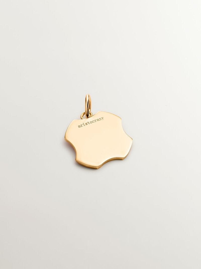 Charm in 925 sterling silver plated in 18K yellow gold with initial R and orange enamel with irregular shape image number 2
