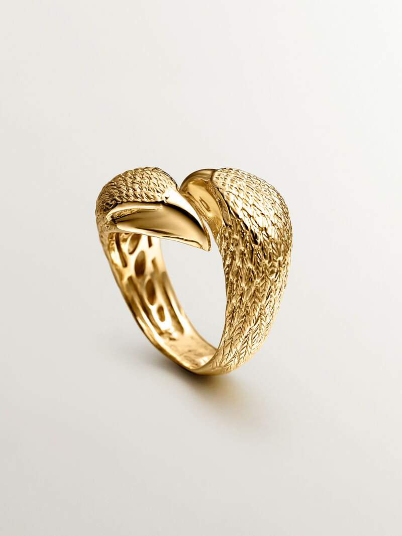 Wide 'You and Me' ring made from 925 silver, plated in 18K yellow gold with eagle heads. image number 4