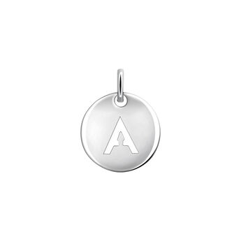 Silver A initial medallion charm  , J03455-01-A,mainproduct