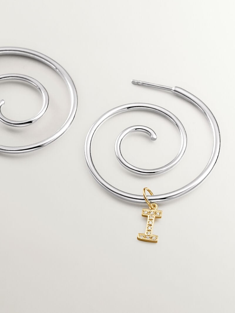 I Initial charm made of 925 silver, bathed in 18K yellow gold, and white topaz. image number 2