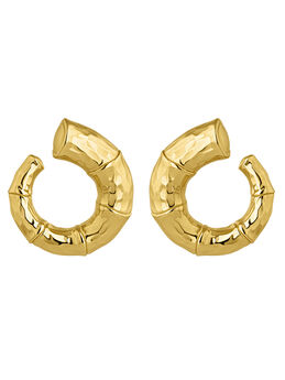 18kt yellow gold plated silver large hoop bamboo earrings, J05396-02,hi-res