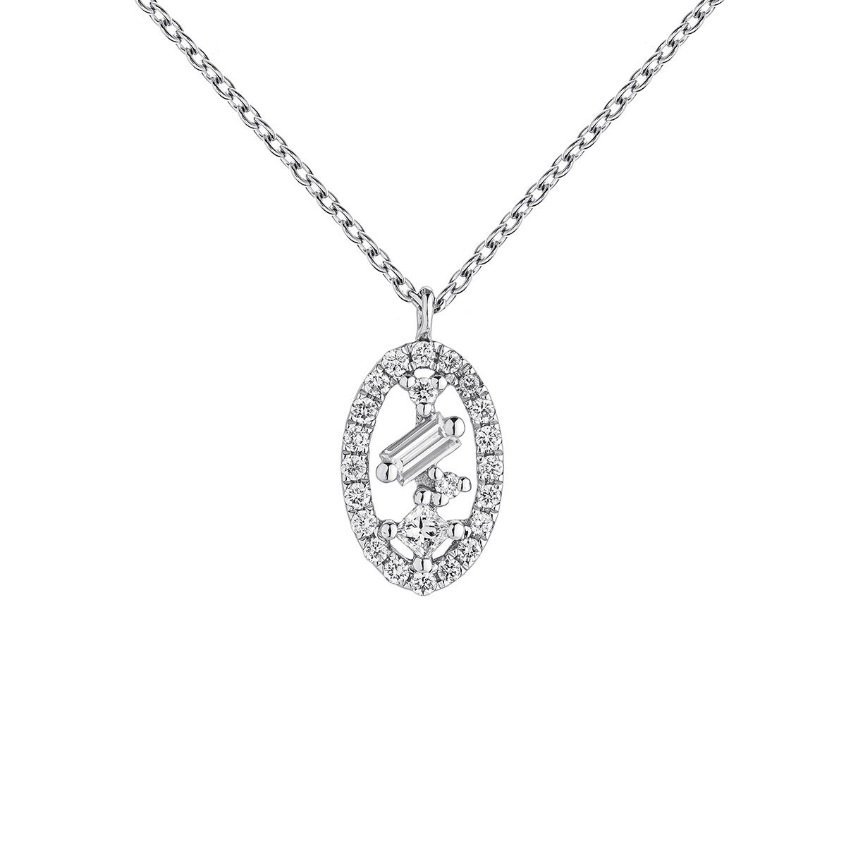 Colgante ovalado de oro blanco de 18kt con diamantes y orla de diamantes, J05118-01, hi-res