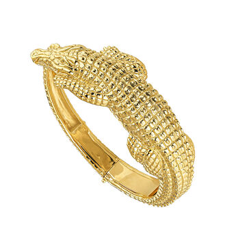 Bracelet jonc crocodile en argent plaqué en or jaune 18 K, J03015-02,hi-res