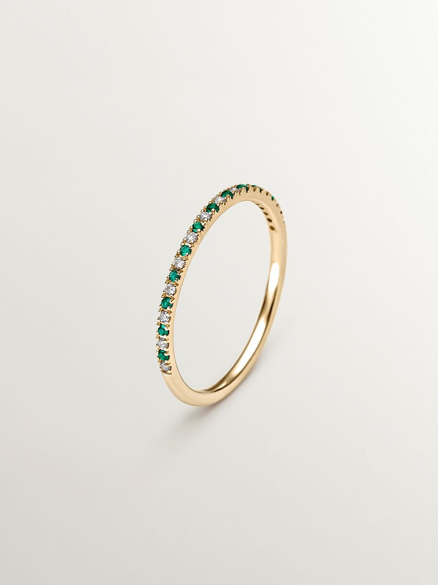Ring in 9k yellow gold with green emeralds and diamonds, J05049-02-EM, hi-res