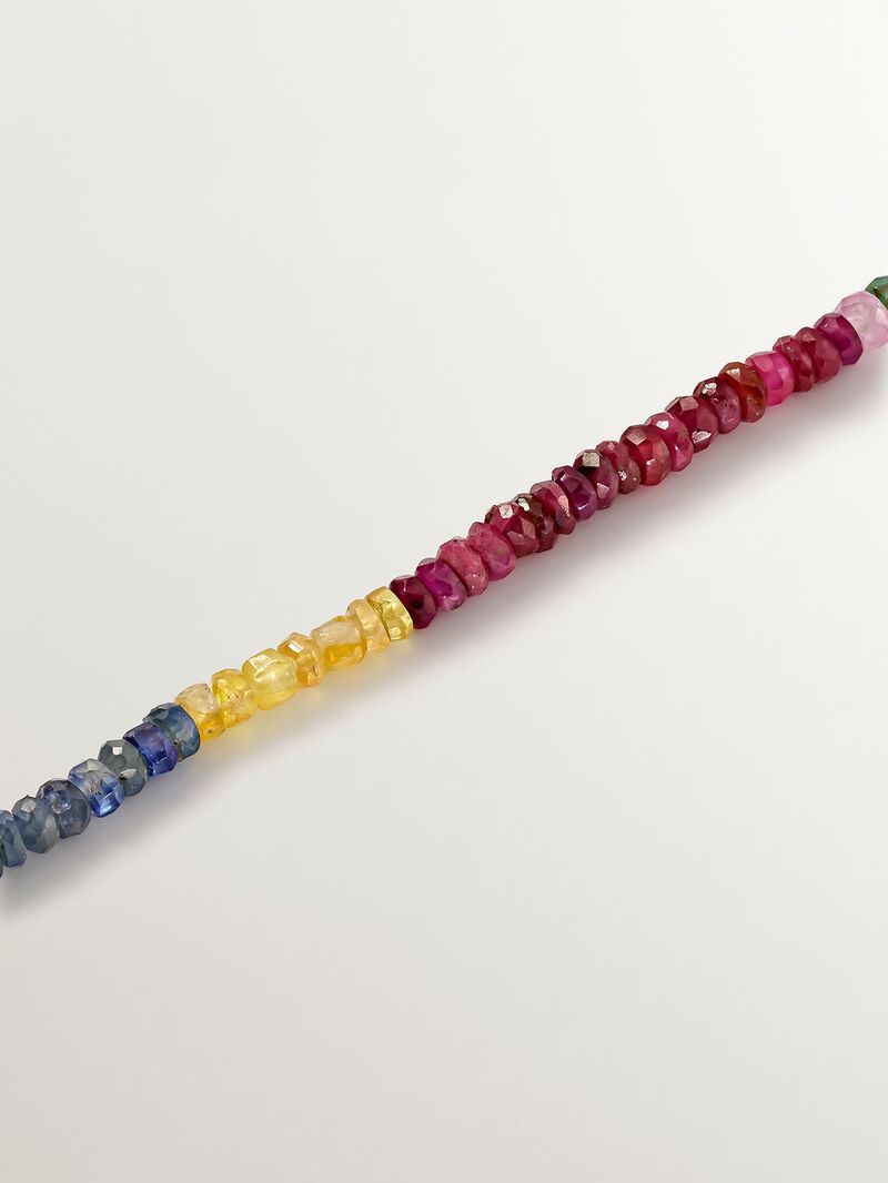 925 Silver necklace bathed in 18K yellow gold with multicolor sapphire beads image number 2