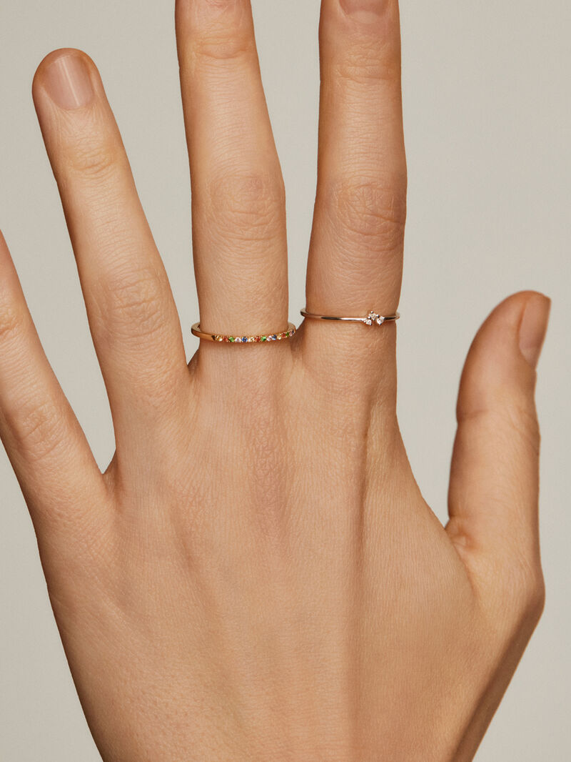 9K White gold trilogy ring with diamonds image number 3