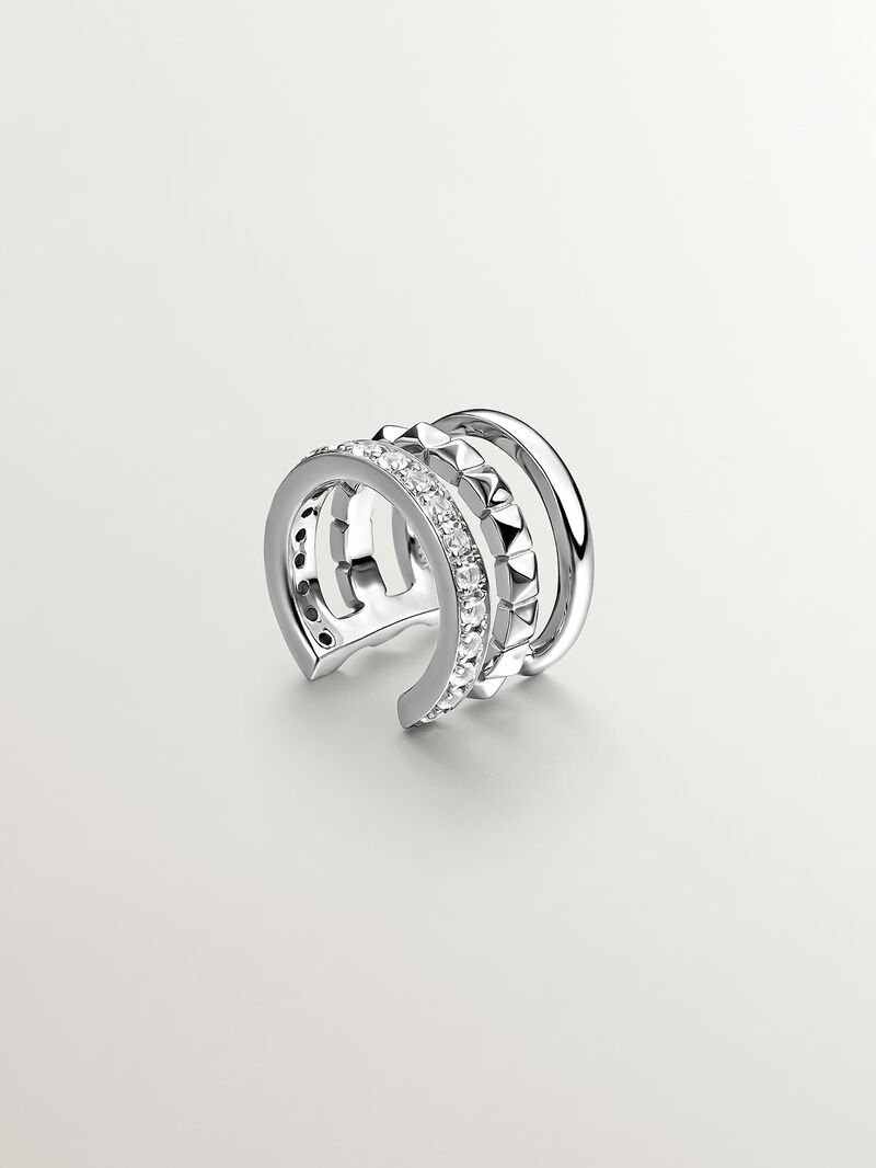 925 Silver Earcuff with embossing and white topazes image number 0