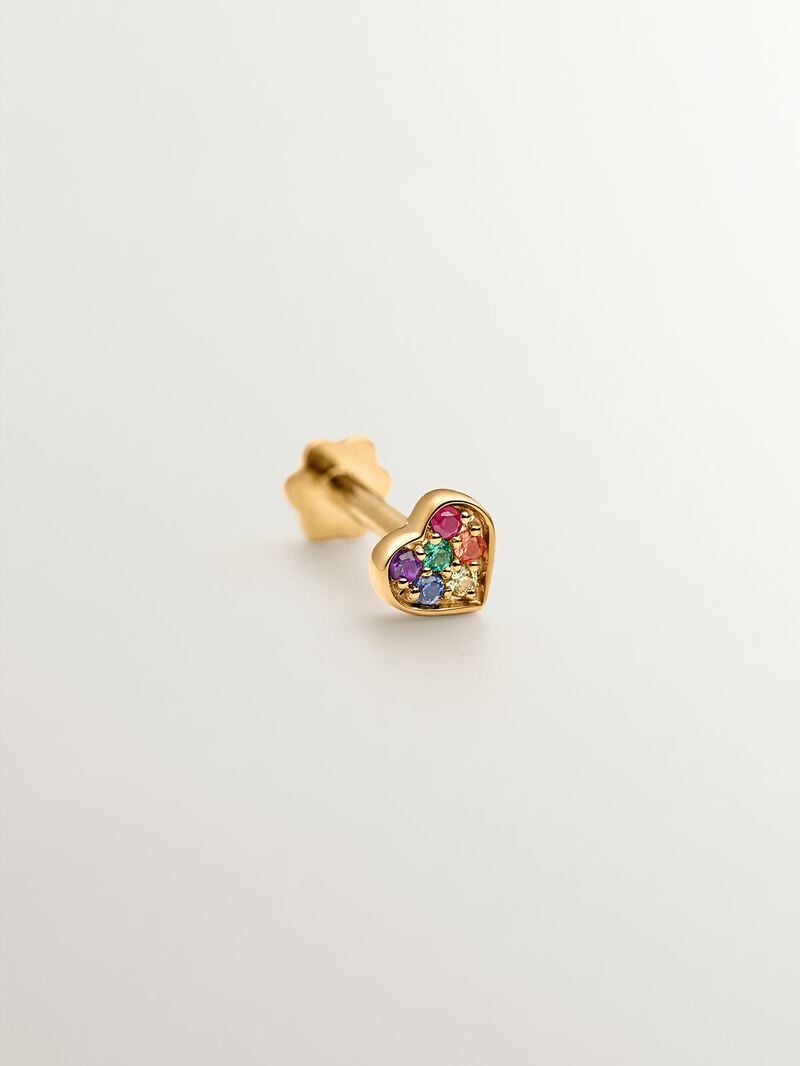 18K yellow gold piercing with emerald, ruby, and multicolor sapphires shaped like a heart. image number 2