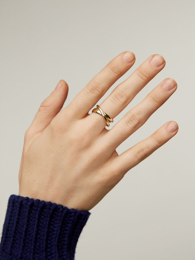 Double cross 925 silver ring bathed in 18K yellow gold. image number 1
