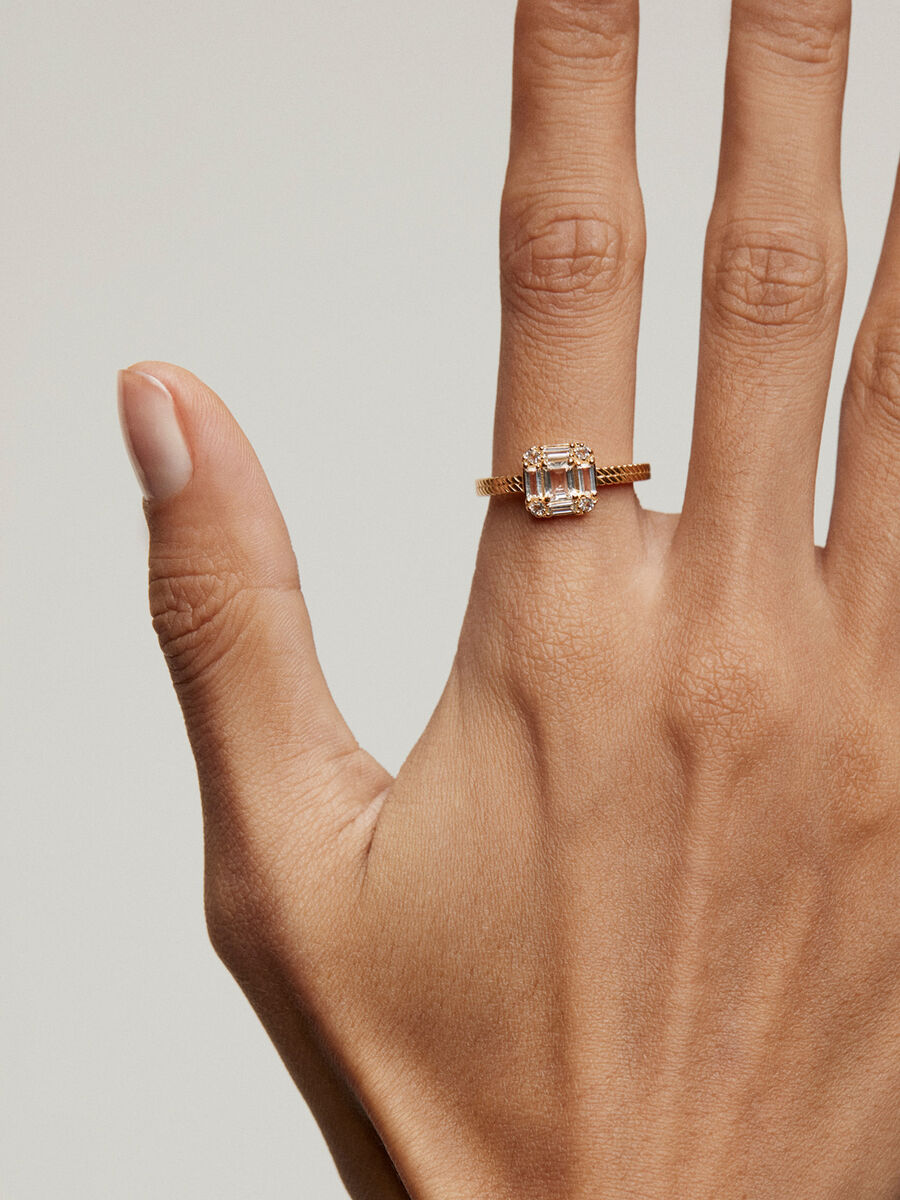Gold-plated silver ring with white topaz, J04920-02-WT, hi-res