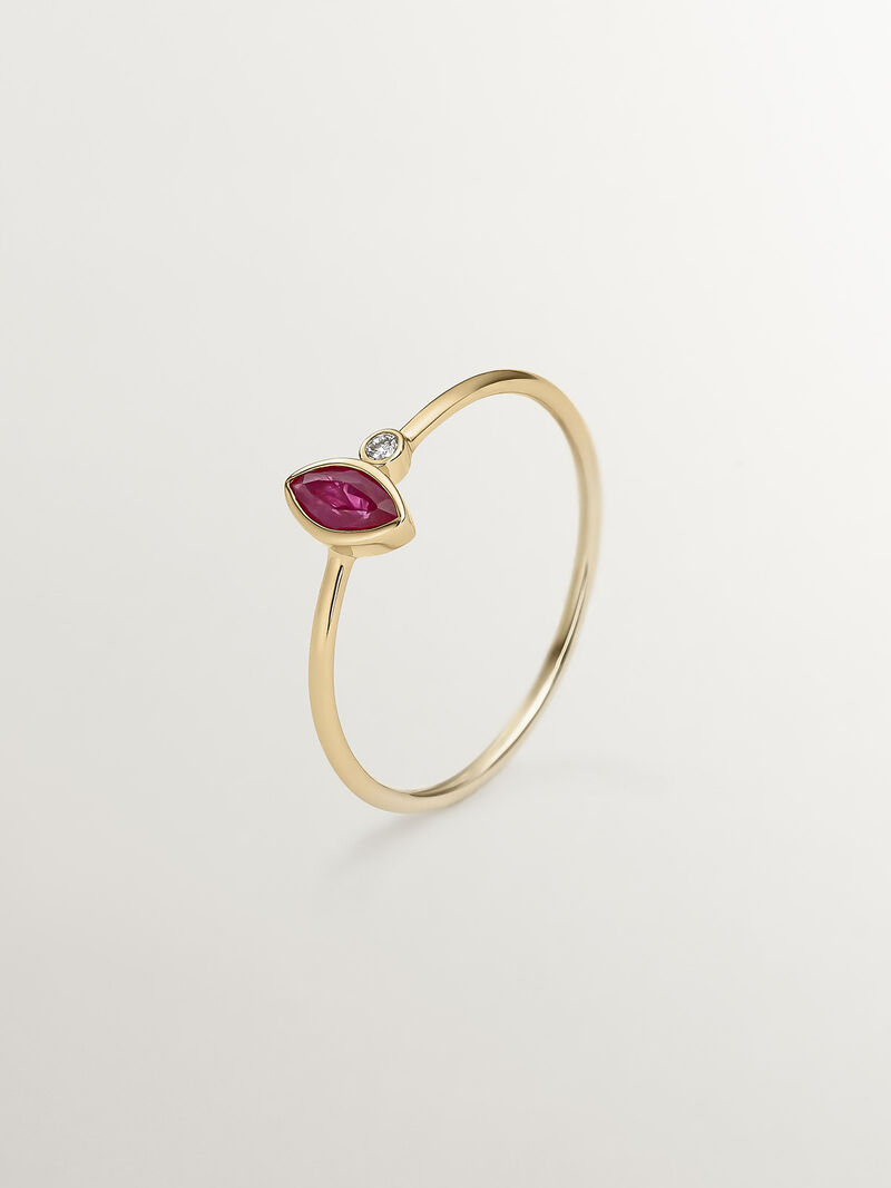 9K Yellow Gold Ring with Ruby and Diamond image number 0