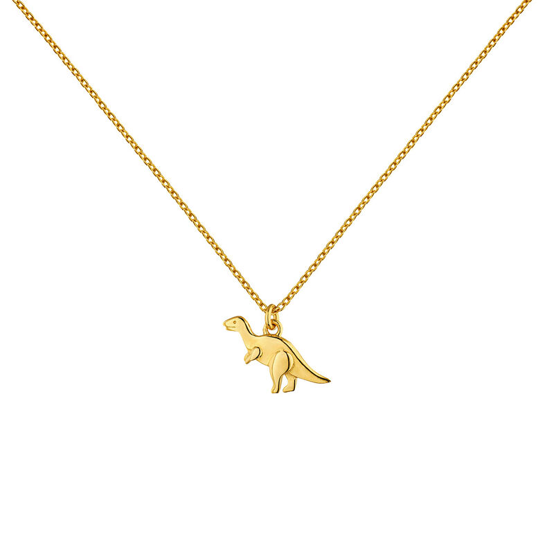Gold plated silver dinosaur charm necklace , J04861-02, hi-res