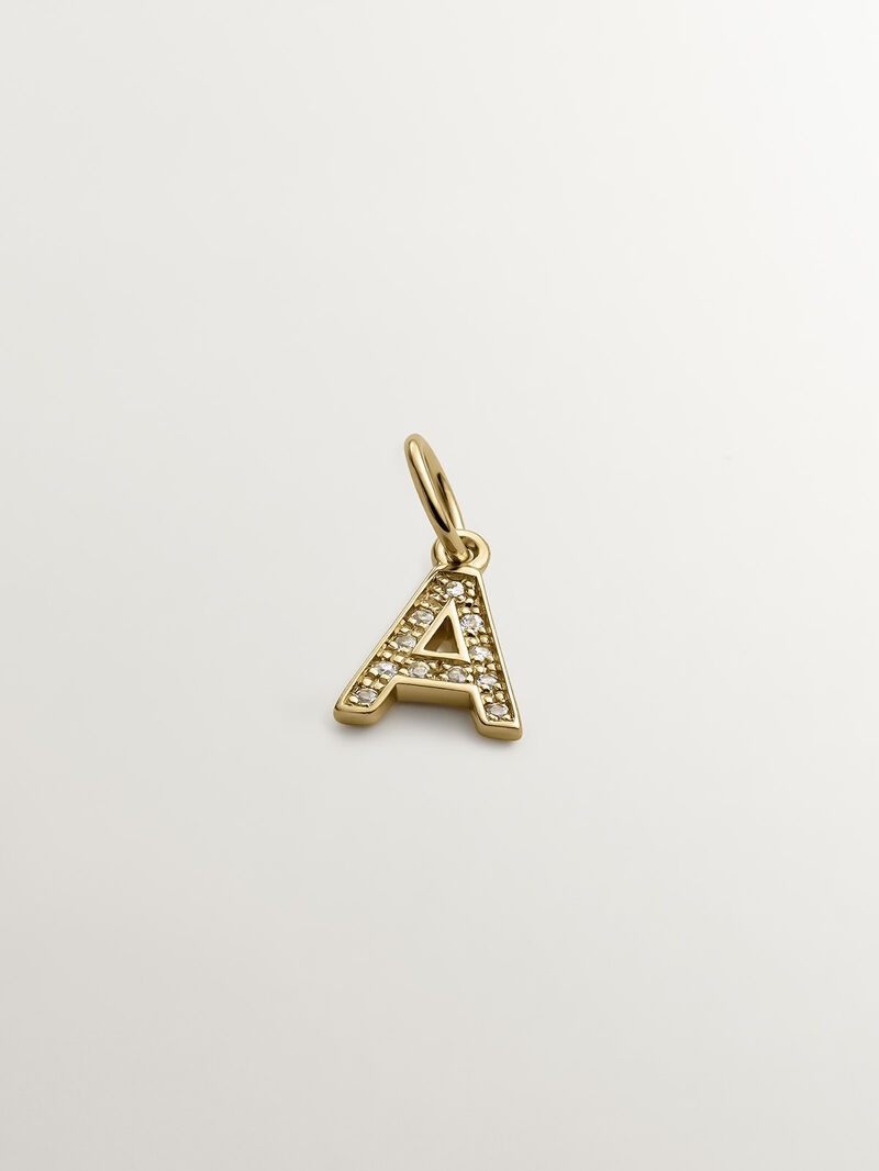 925 Silver Charm bathed in 18K yellow gold and white topaz with initial A image number 0