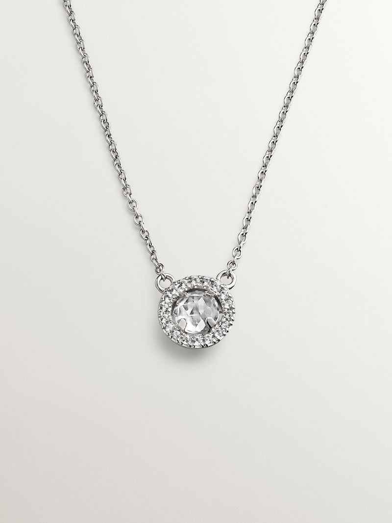 925 Silver Pendant with white topaz and border of white sapphires. image number 0