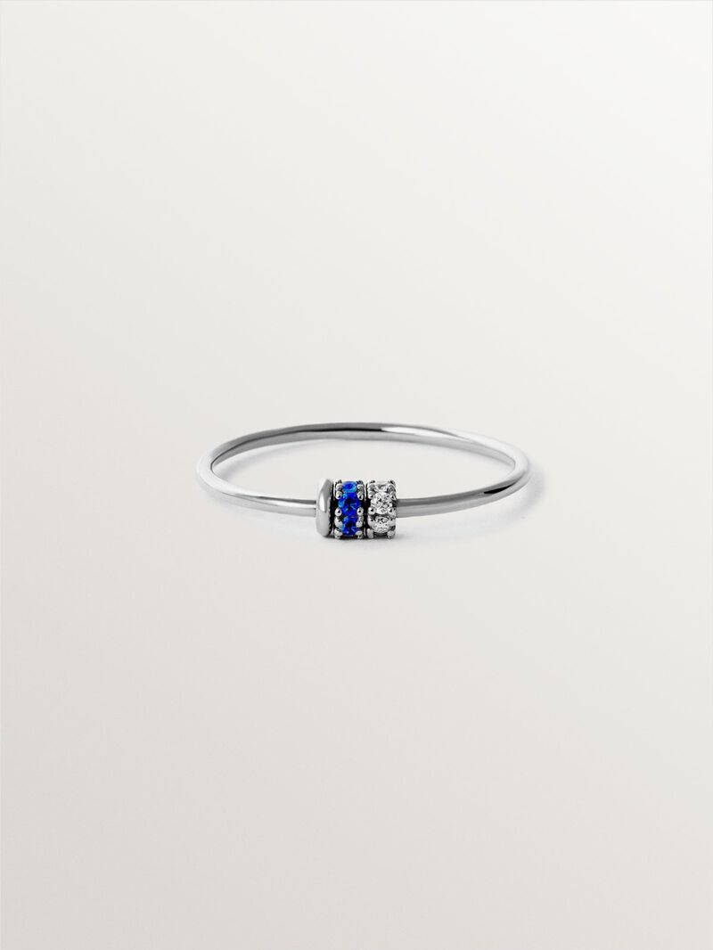 9K white gold ring with blue sapphires and diamonds image number 2