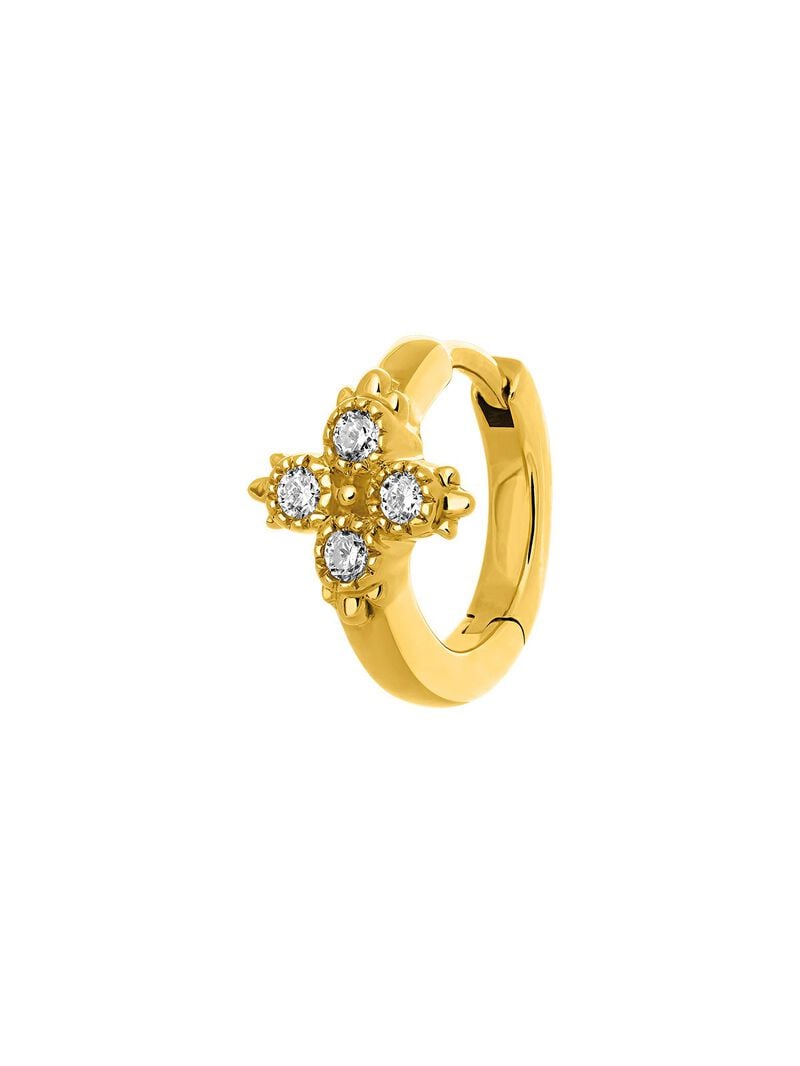 18K Yellow Gold Diamond Cross Small Hoop Single Earring image number 1