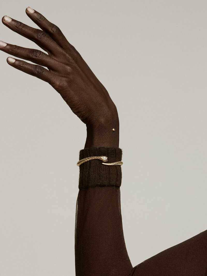 925 Silver bracelet bathed in 18K yellow gold with a snake shape, topazes and white sapphires. image number 5