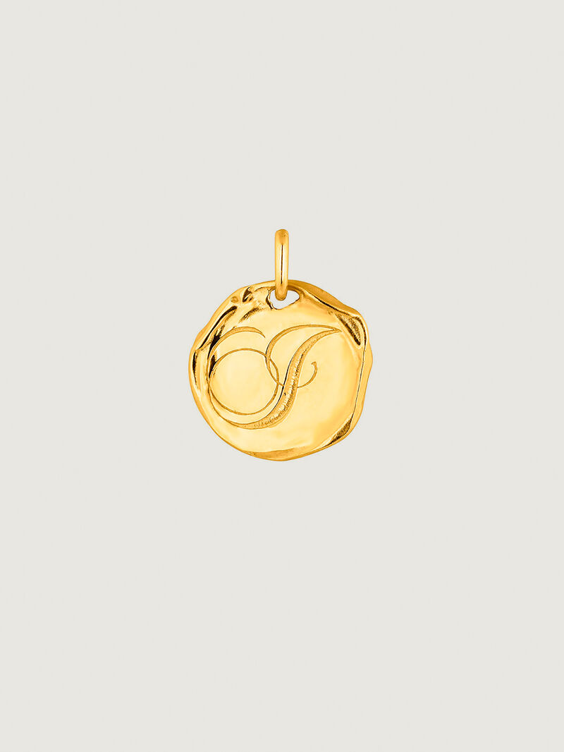 Handcrafted charm made of 925 silver, bathed in 18K yellow gold with initial J. image number 0