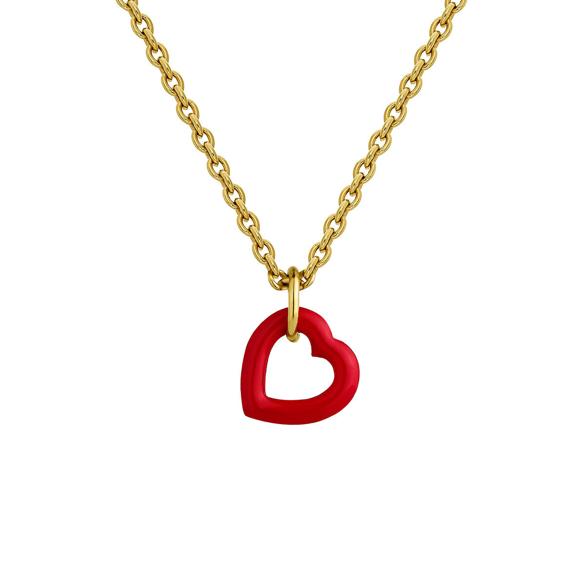 Heart pendant in 18k yellow gold-plated silver with red enamel, J05162-02-ROJENA, hi-res