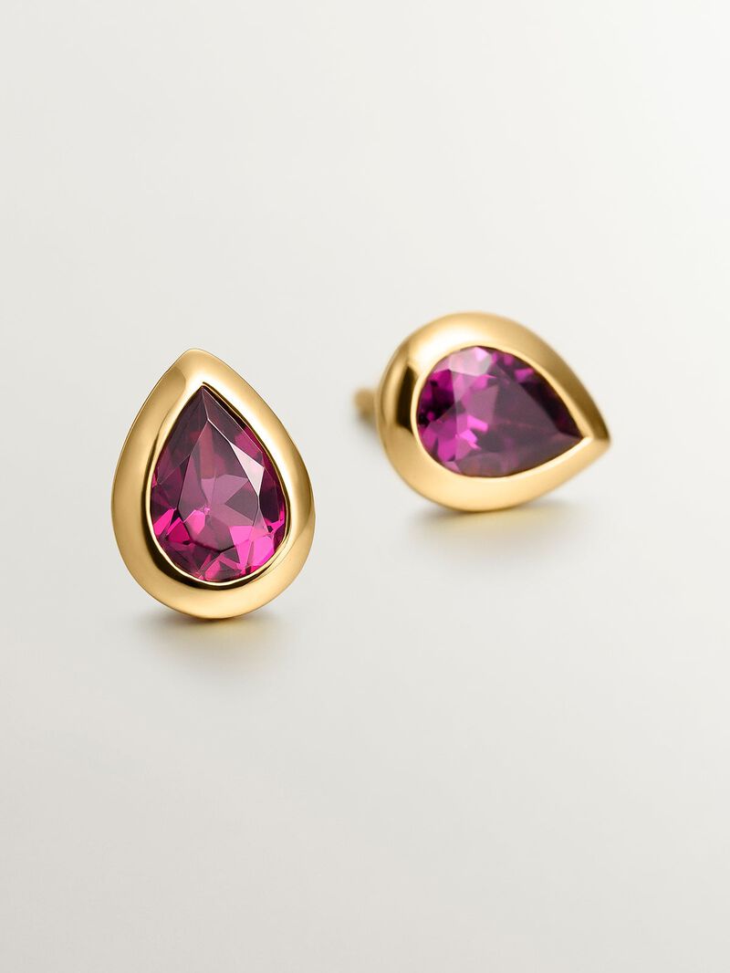 18K yellow gold plated 925 silver earrings with pink rhodolites image number 2