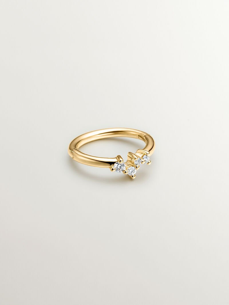 Individual small 9K yellow gold hoop earring with diamonds image number 2