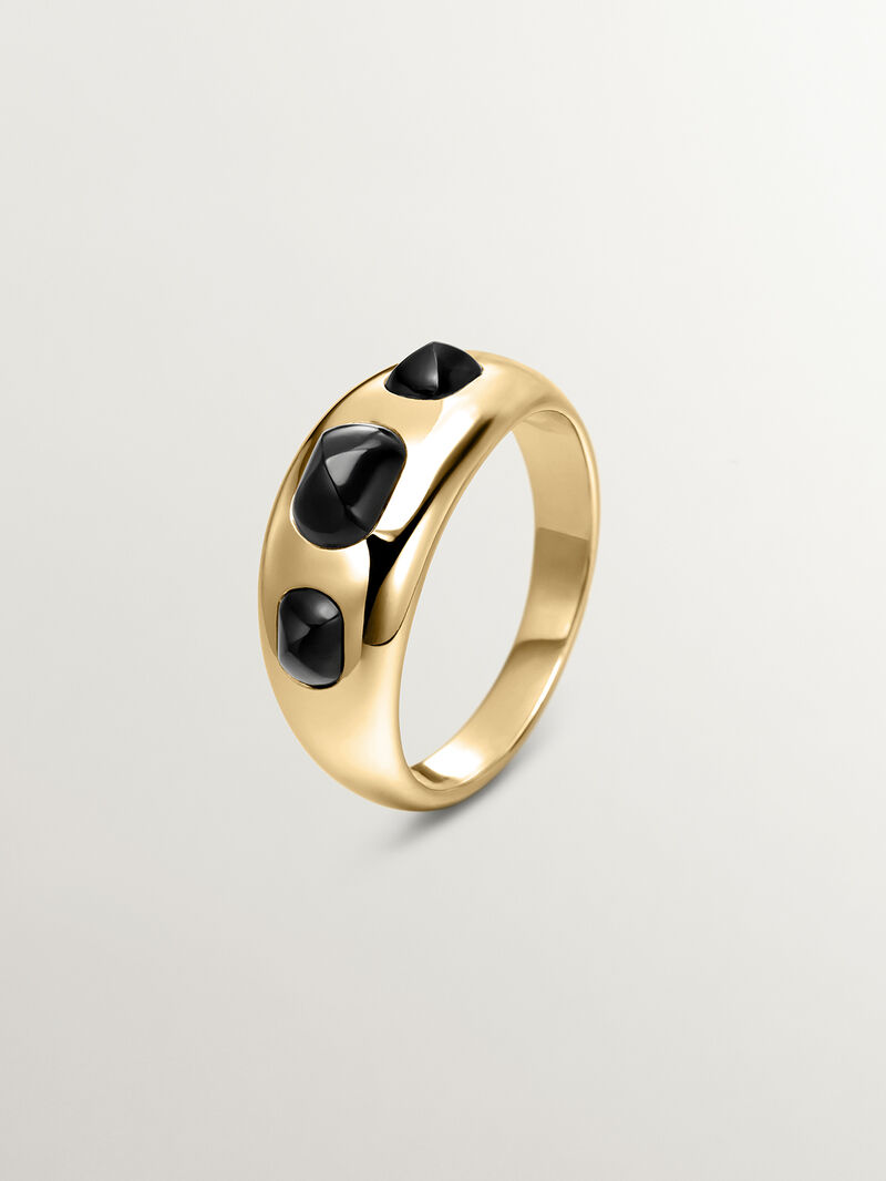 925 silver ring bathed in 18k yellow gold with black ónix image number 0
